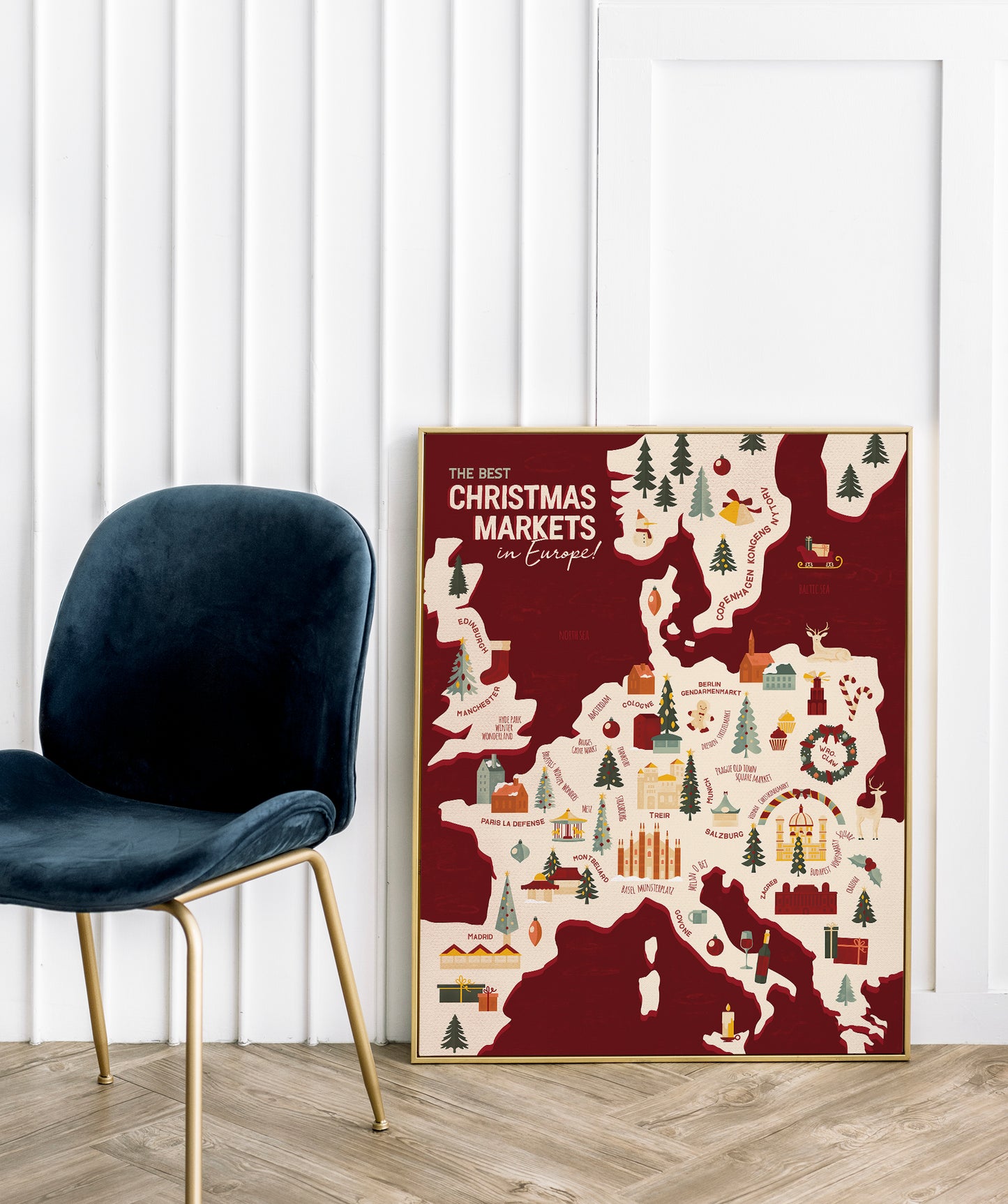 The Best Christmas Markets in Europe Map Art Print / European Print / Travel Poster Design / Map Wall Art Print / Gift for Travelers