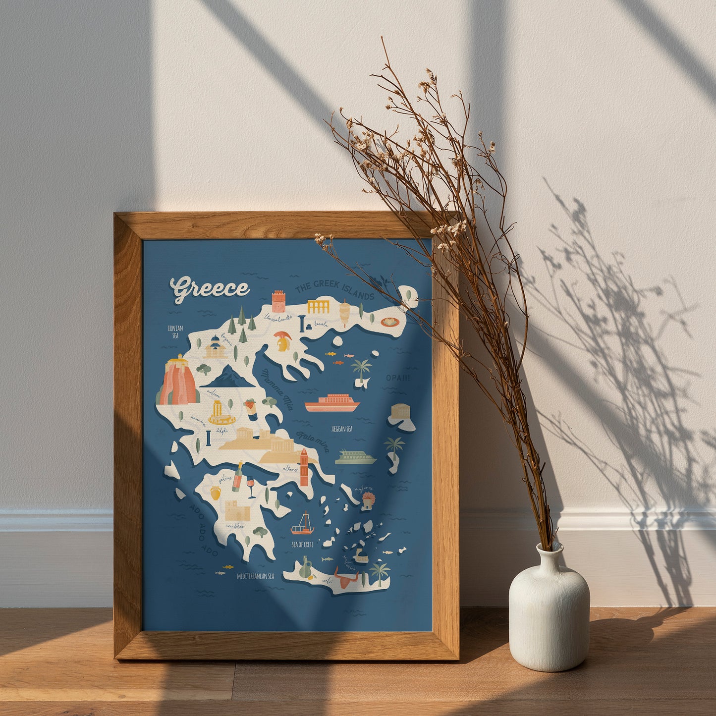 Greece Map Art Print / European Print / Greece Travel Poster Design / European Art / Map Wall Art Print / Gift for Travelers / Wall Decor