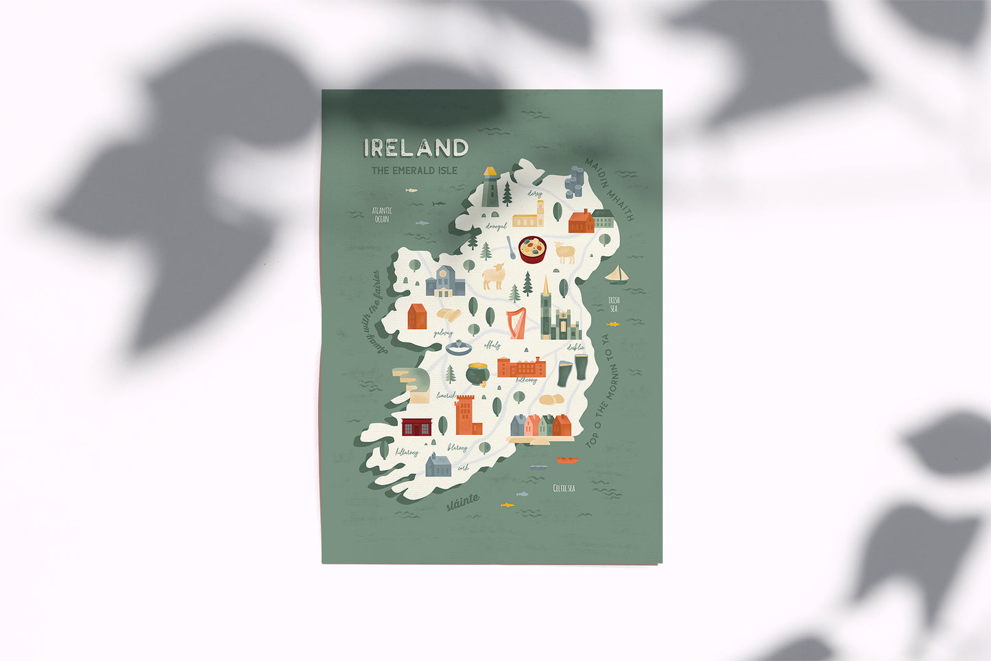 Ireland Map Art Print / Ireland Travel Poster Design / European Art / Map Wall Art Print / Gift for Travelers / Wall Decor