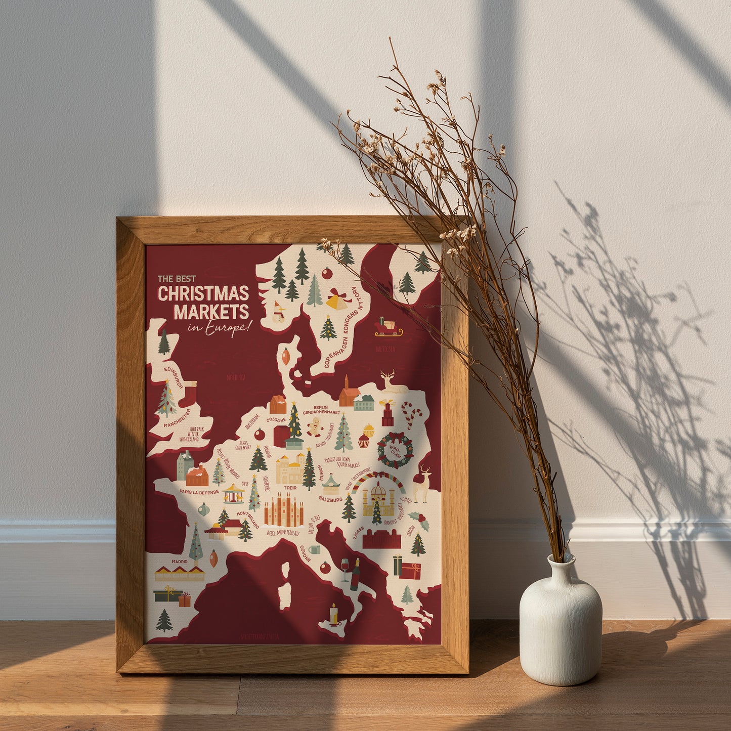 The Best Christmas Markets in Europe Map Art Print / European Print / Travel Poster Design / Map Wall Art Print / Gift for Travelers