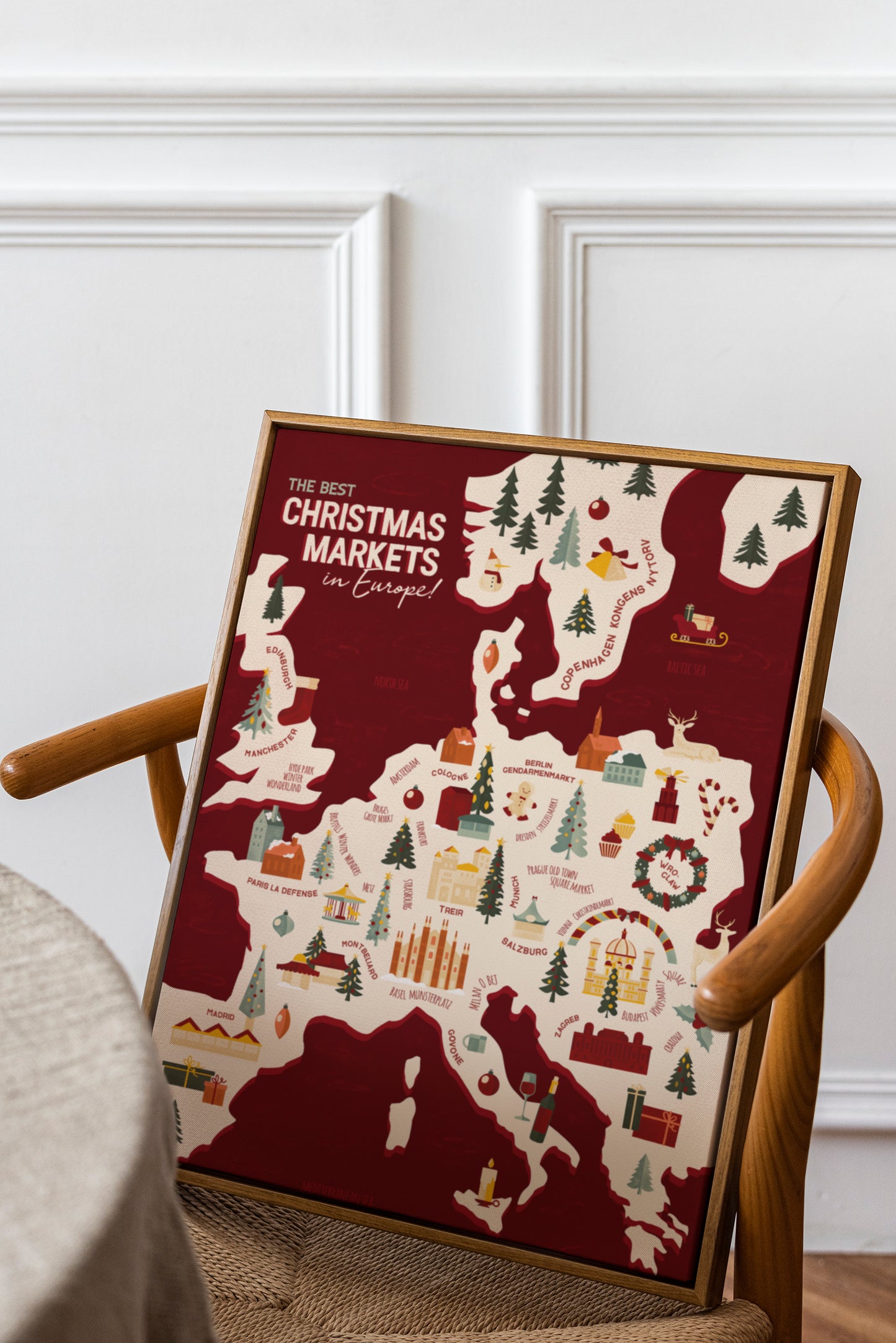 The Best Christmas Markets in Europe Map Art Print / European Print / Travel Poster Design / Map Wall Art Print / Gift for Travelers