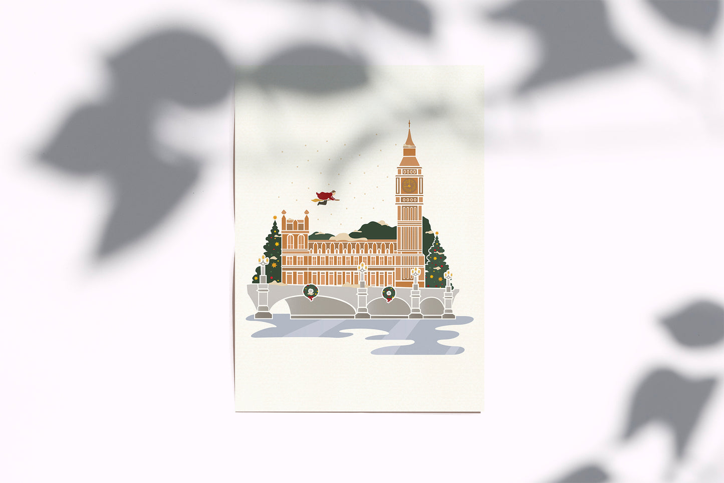 Wizards Christmas Print | Wizards Flying over London Poster