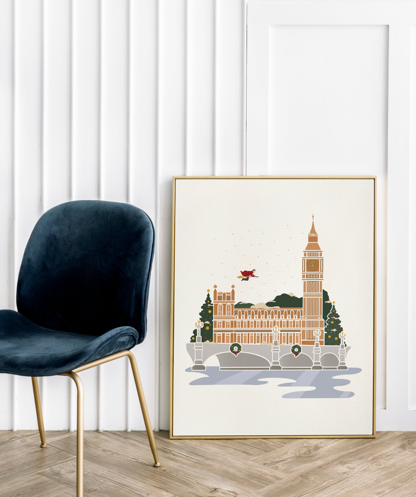 Wizards Christmas Print | Wizards Flying over London Poster