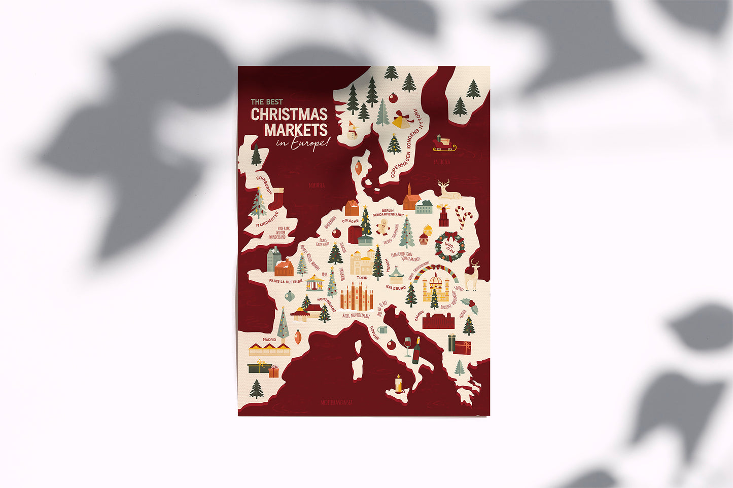 The Best Christmas Markets in Europe Map Art Print / European Print / Travel Poster Design / Map Wall Art Print / Gift for Travelers