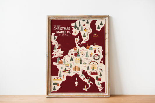 The Best Christmas Markets in Europe Map Art Print / European Print / Travel Poster Design / Map Wall Art Print / Gift for Travelers