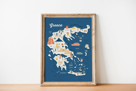 Greece Map Art Print / European Print / Greece Travel Poster Design / European Art / Map Wall Art Print / Gift for Travelers / Wall Decor