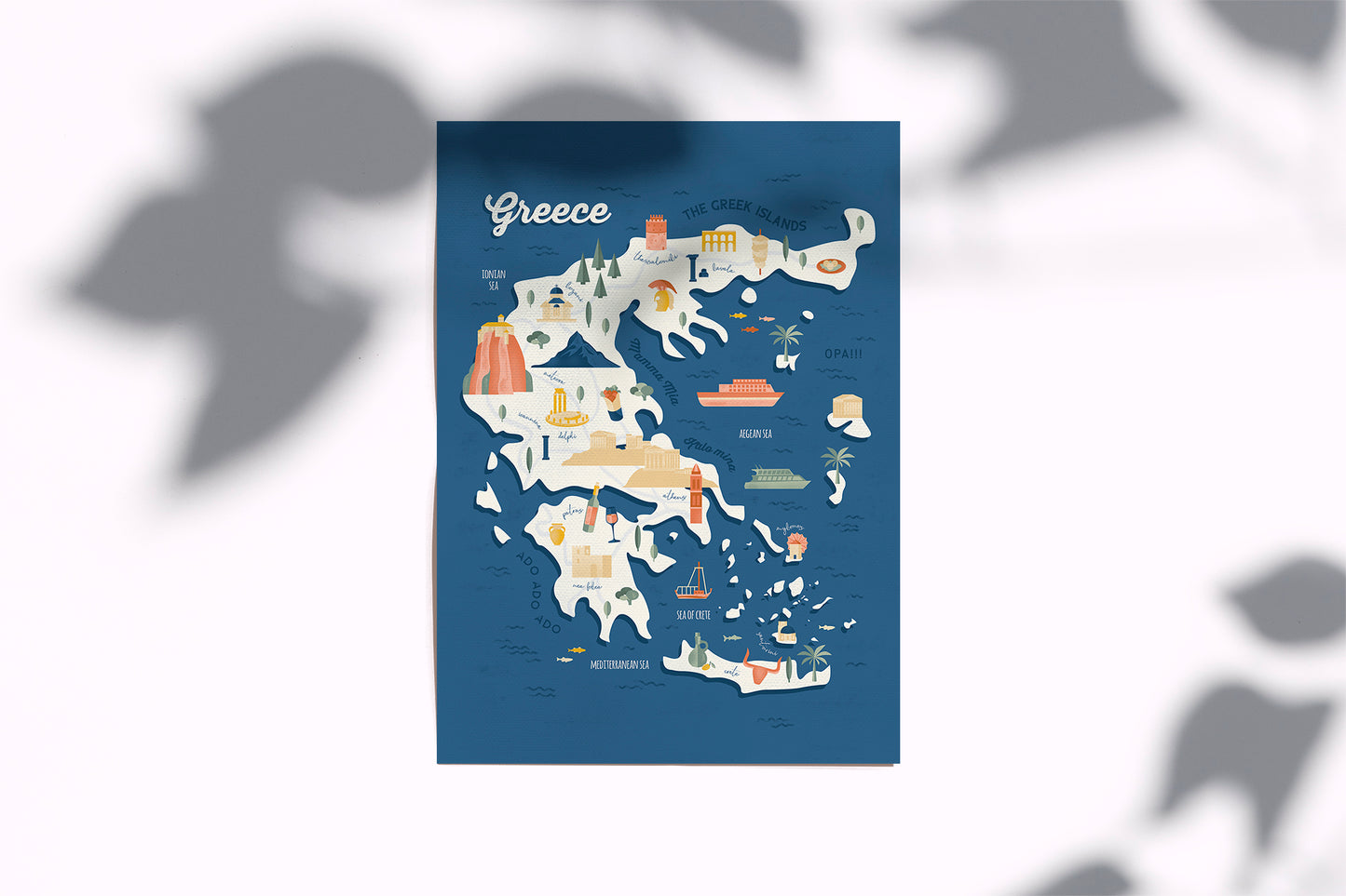 Greece Map Art Print / European Print / Greece Travel Poster Design / European Art / Map Wall Art Print / Gift for Travelers / Wall Decor