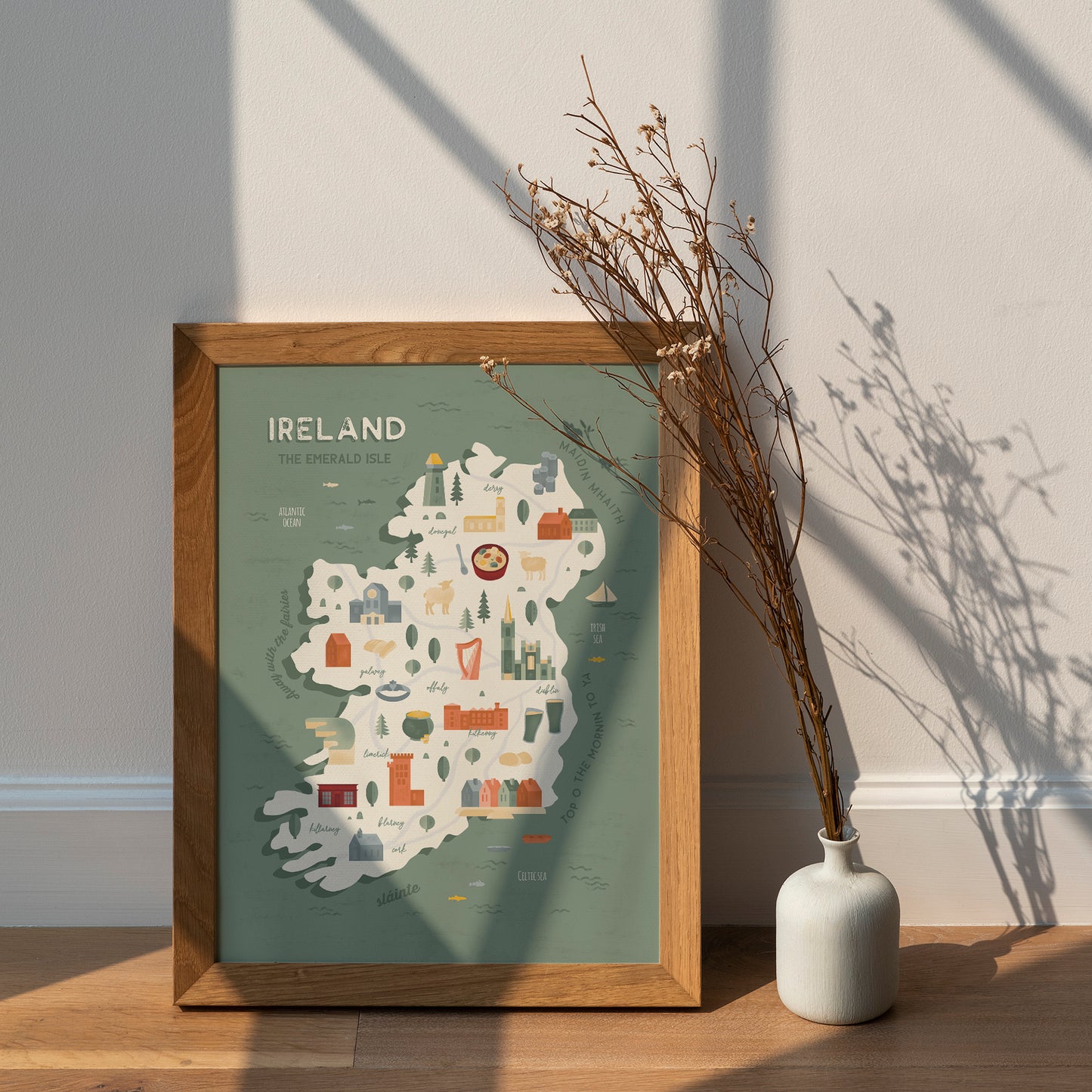 Ireland Map Art Print / Ireland Travel Poster Design / European Art / Map Wall Art Print / Gift for Travelers / Wall Decor