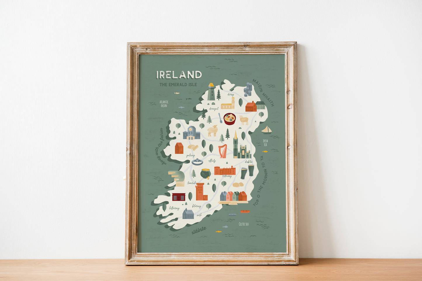 Ireland Map Art Print / Ireland Travel Poster Design / European Art / Map Wall Art Print / Gift for Travelers / Wall Decor