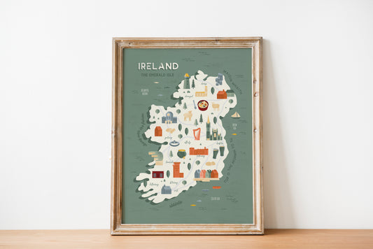 Ireland Map Art Print / Ireland Travel Poster Design / European Art / Map Wall Art Print / Gift for Travelers / Wall Decor