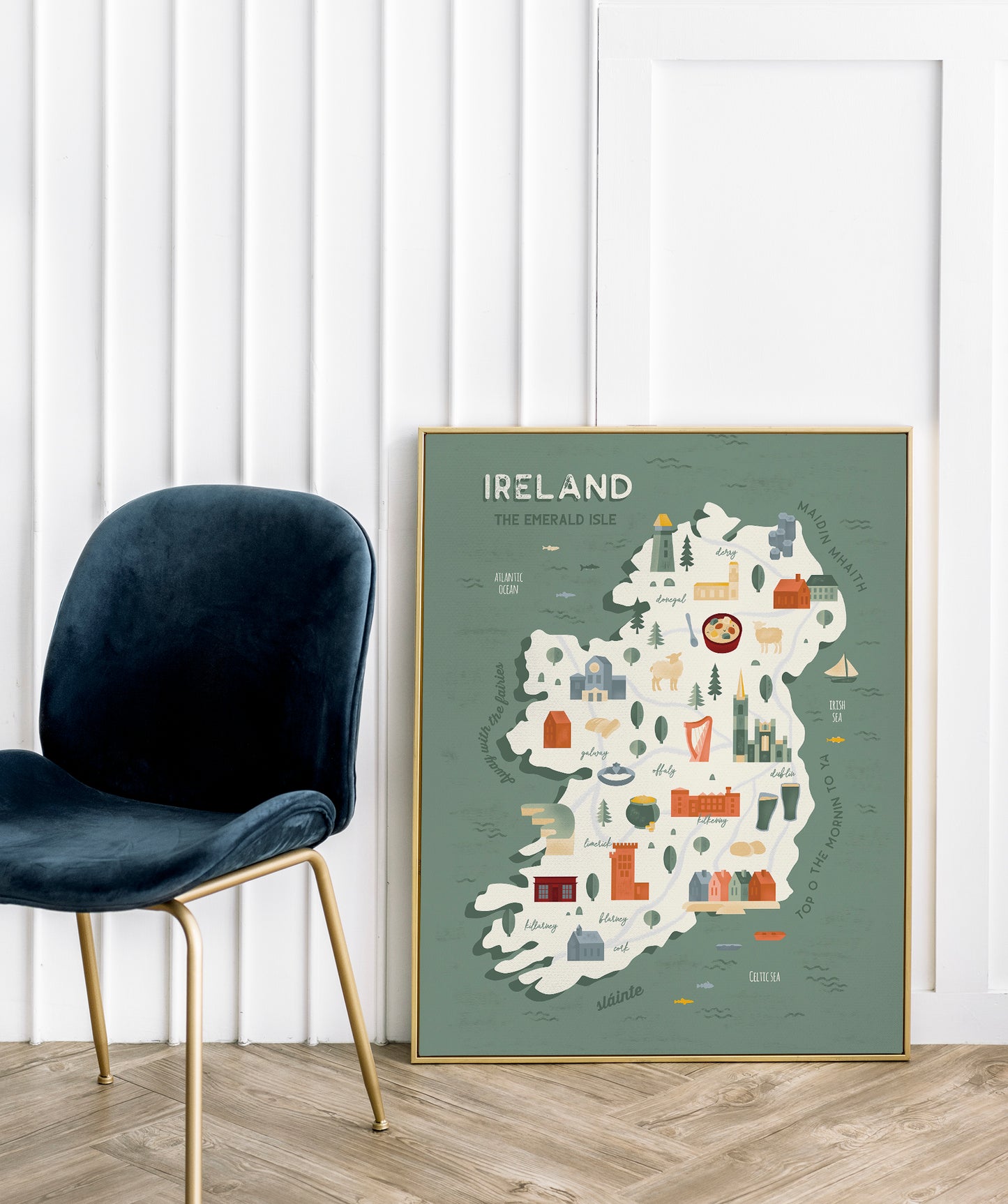 Ireland Map Art Print / Ireland Travel Poster Design / European Art / Map Wall Art Print / Gift for Travelers / Wall Decor