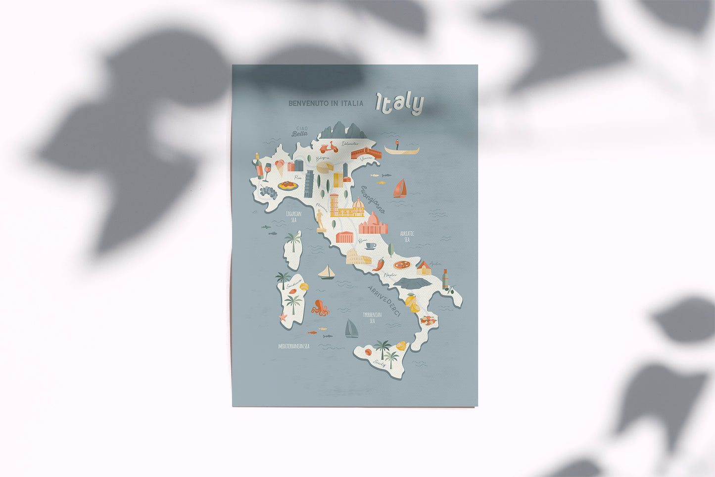 Italy Map Art Print / European Print / Italy Travel Poster Design / European Art / Map Wall Art Print / Gift for Travelers / Wall Decor