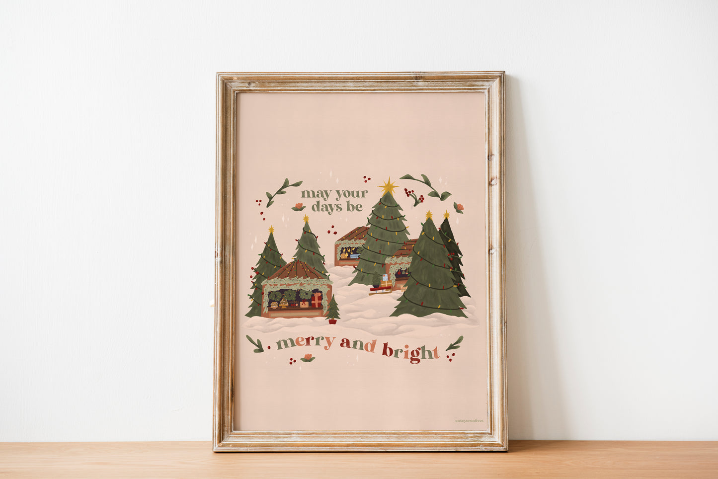 Christmas Poster - Merry and Bright | Holiday Quote Print