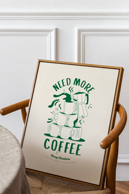 Retro Coffee Art Print | Need More Coffee Poster