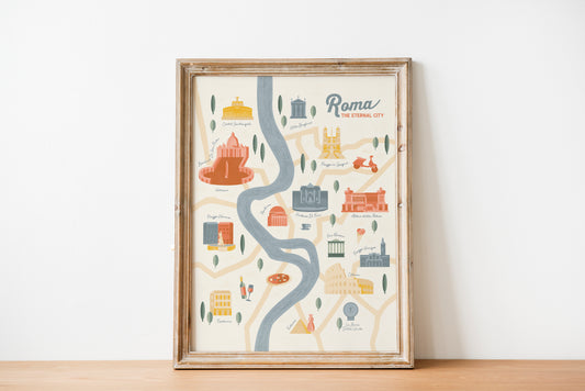 Rome Map Art Print / European Print / Rome Italy Travel Poster Design / European Art / Map Wall Art Print / Gift for Travelers / Wall Decor