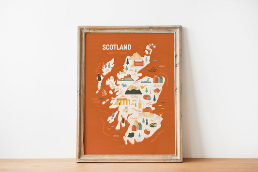 Scotland Map Art Print / Scotland Travel Poster Design / European Art / Map Wall Art Print / Gift for Travelers / Wall Decor