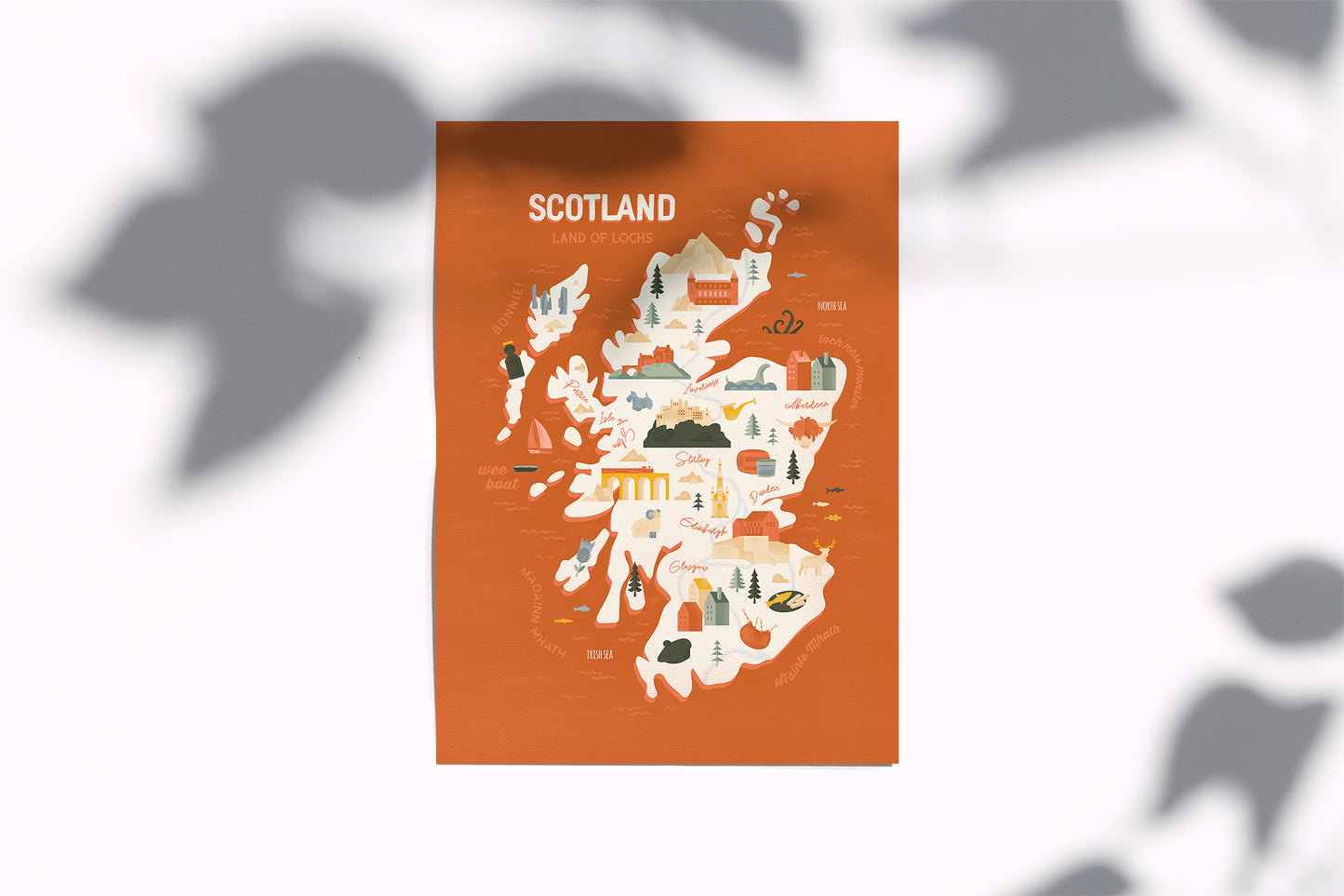 Scotland Map Art Print / Scotland Travel Poster Design / European Art / Map Wall Art Print / Gift for Travelers / Wall Decor