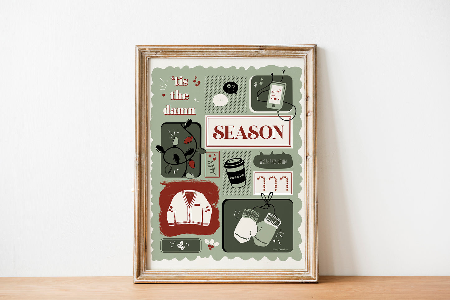 Illustrated Song Lyric Christmas Poster | Tis the Damn Season Print