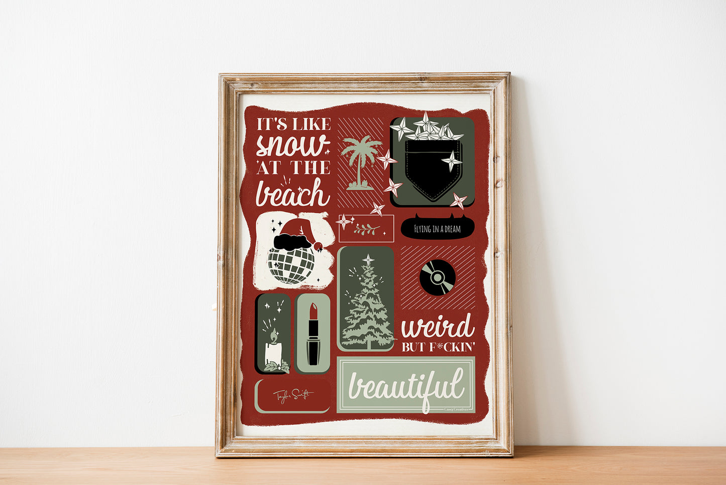 Illustrated Song Lyric Christmas Poster | Snow On the Beach Print