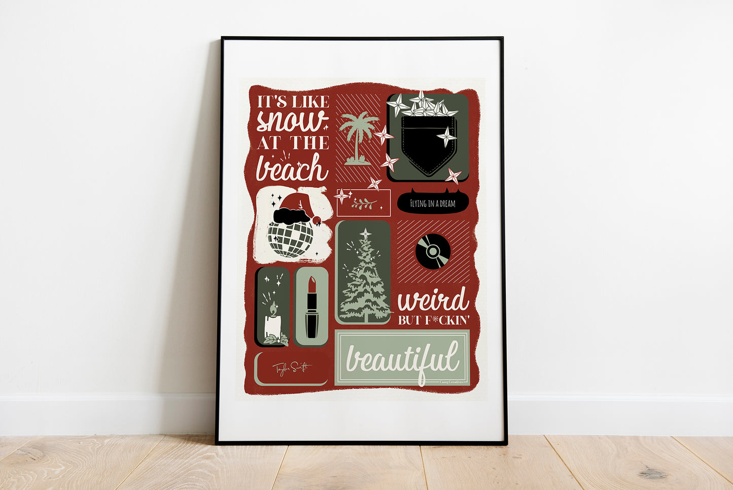 Illustrated Song Lyric Christmas Poster | Snow On the Beach Print