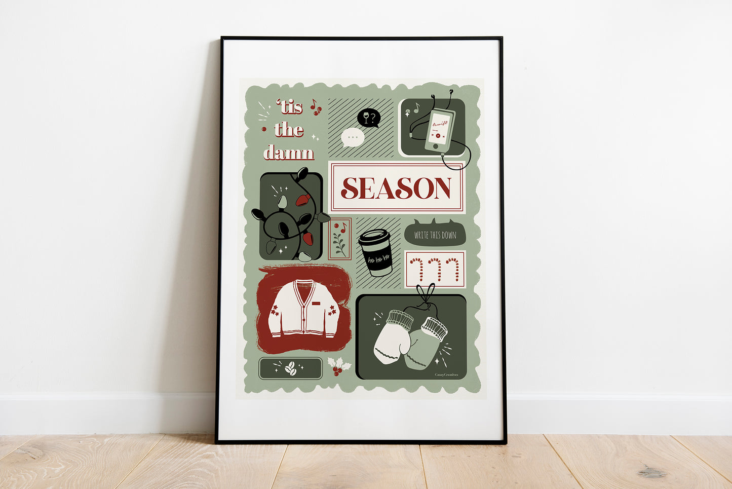 Illustrated Song Lyric Christmas Poster | Tis the Damn Season Print