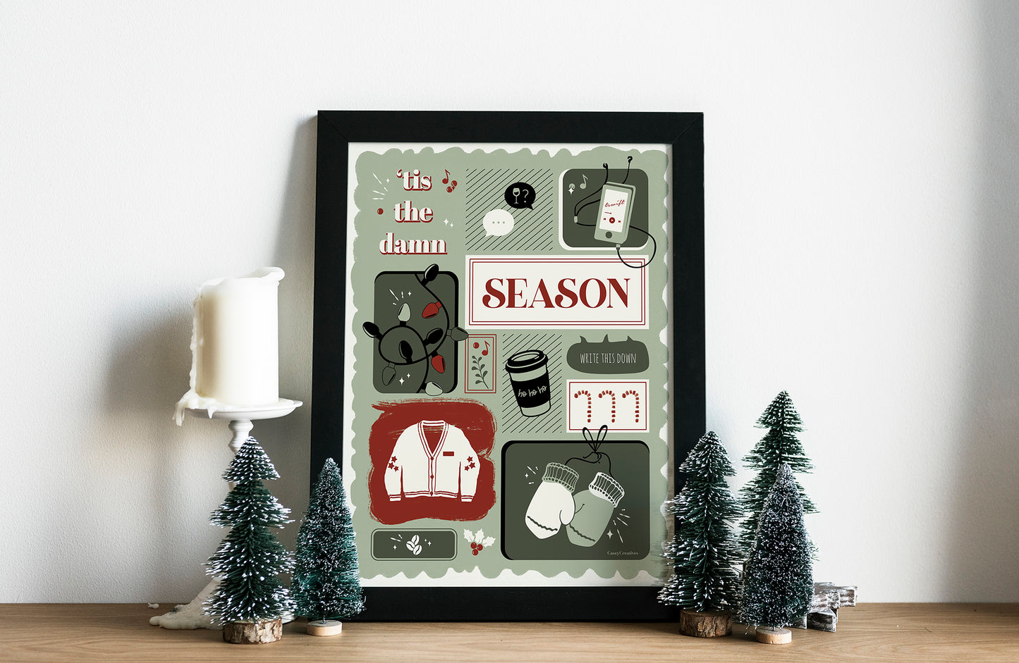 Illustrated Song Lyric Christmas Poster | Tis the Damn Season Print