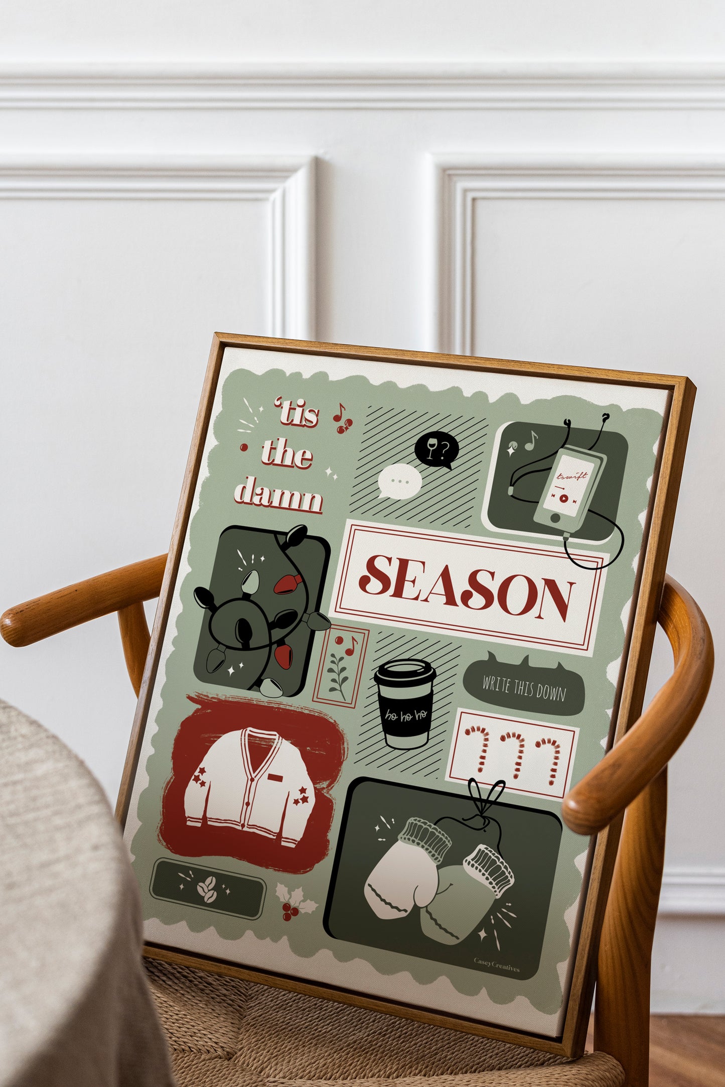 Illustrated Song Lyric Christmas Poster | Tis the Damn Season Print