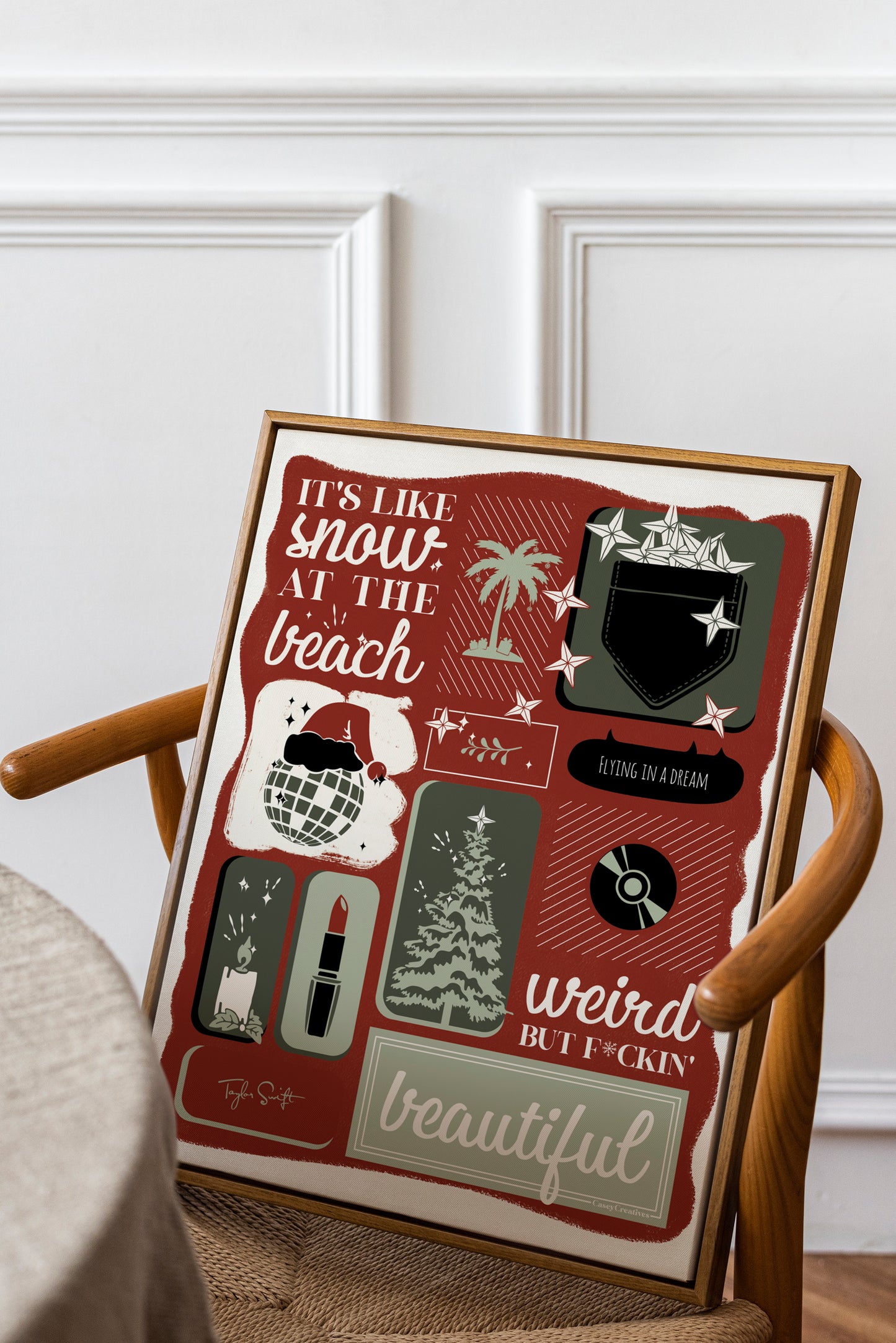 Illustrated Song Lyric Christmas Poster | Snow On the Beach Print