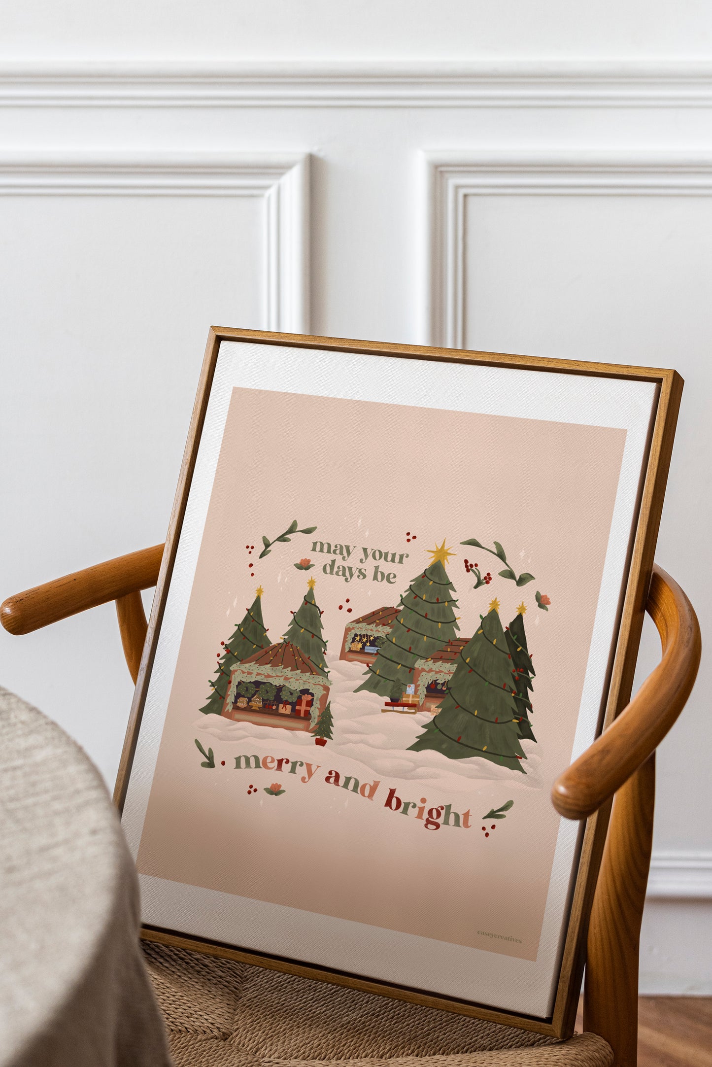 Christmas Poster - Merry and Bright | Holiday Quote Print