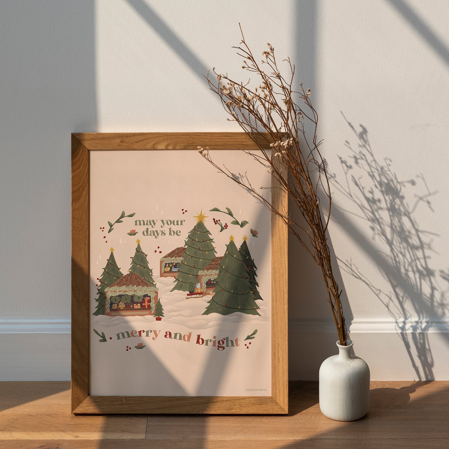 Christmas Poster - Merry and Bright | Holiday Quote Print