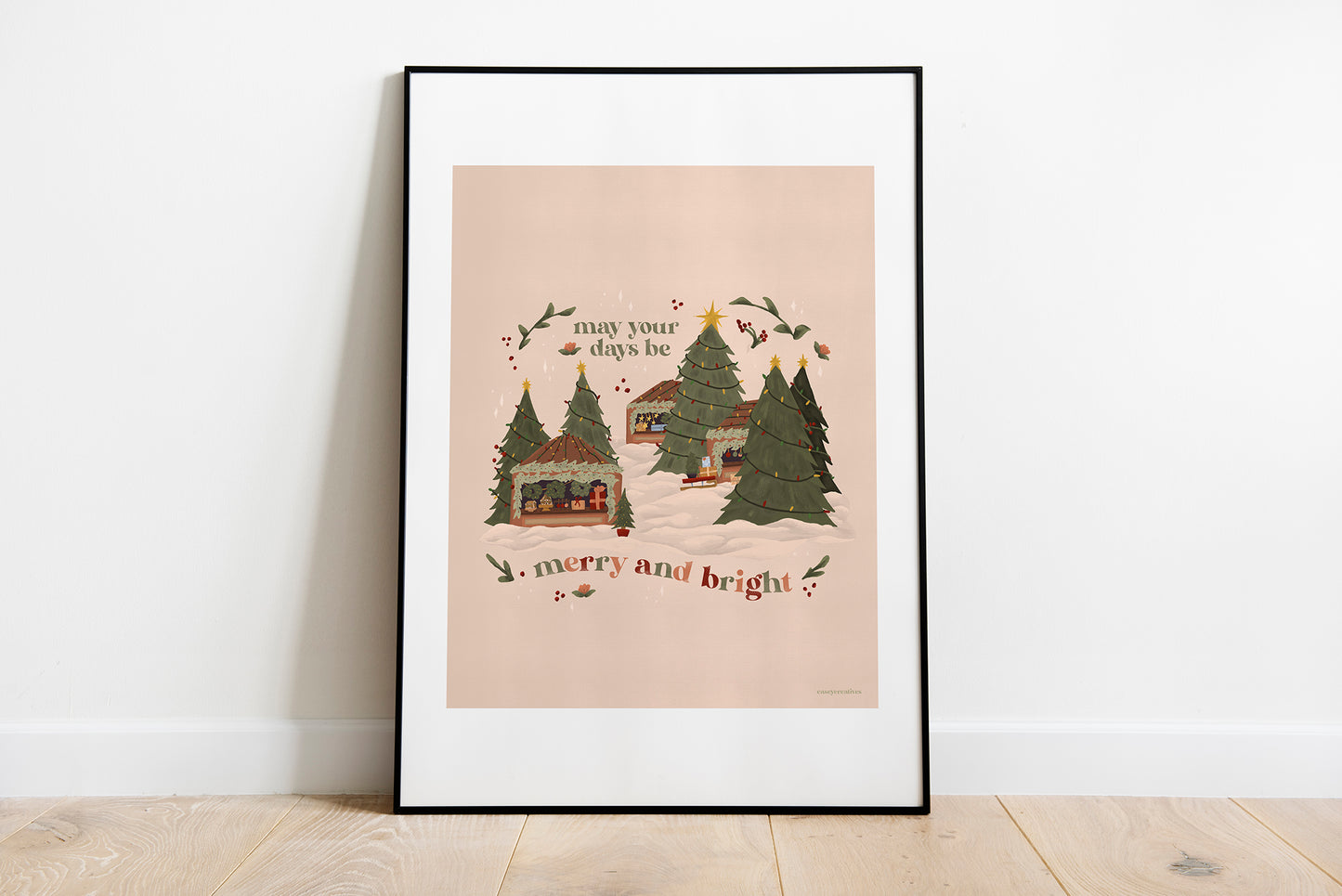 Christmas Poster - Merry and Bright | Holiday Quote Print