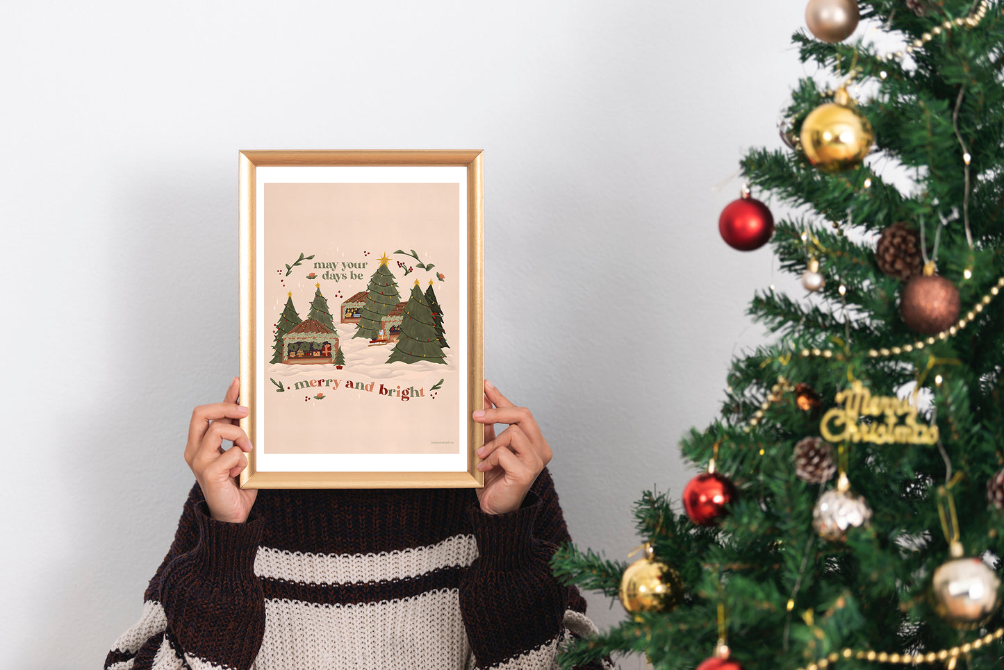 Christmas Poster - Merry and Bright | Holiday Quote Print