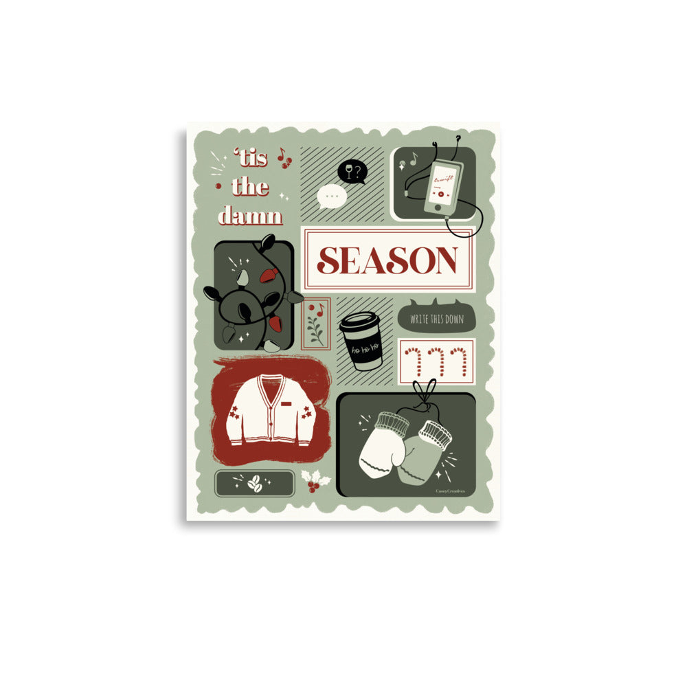 Illustrated Song Lyric Christmas Poster | Tis the Damn Season Print