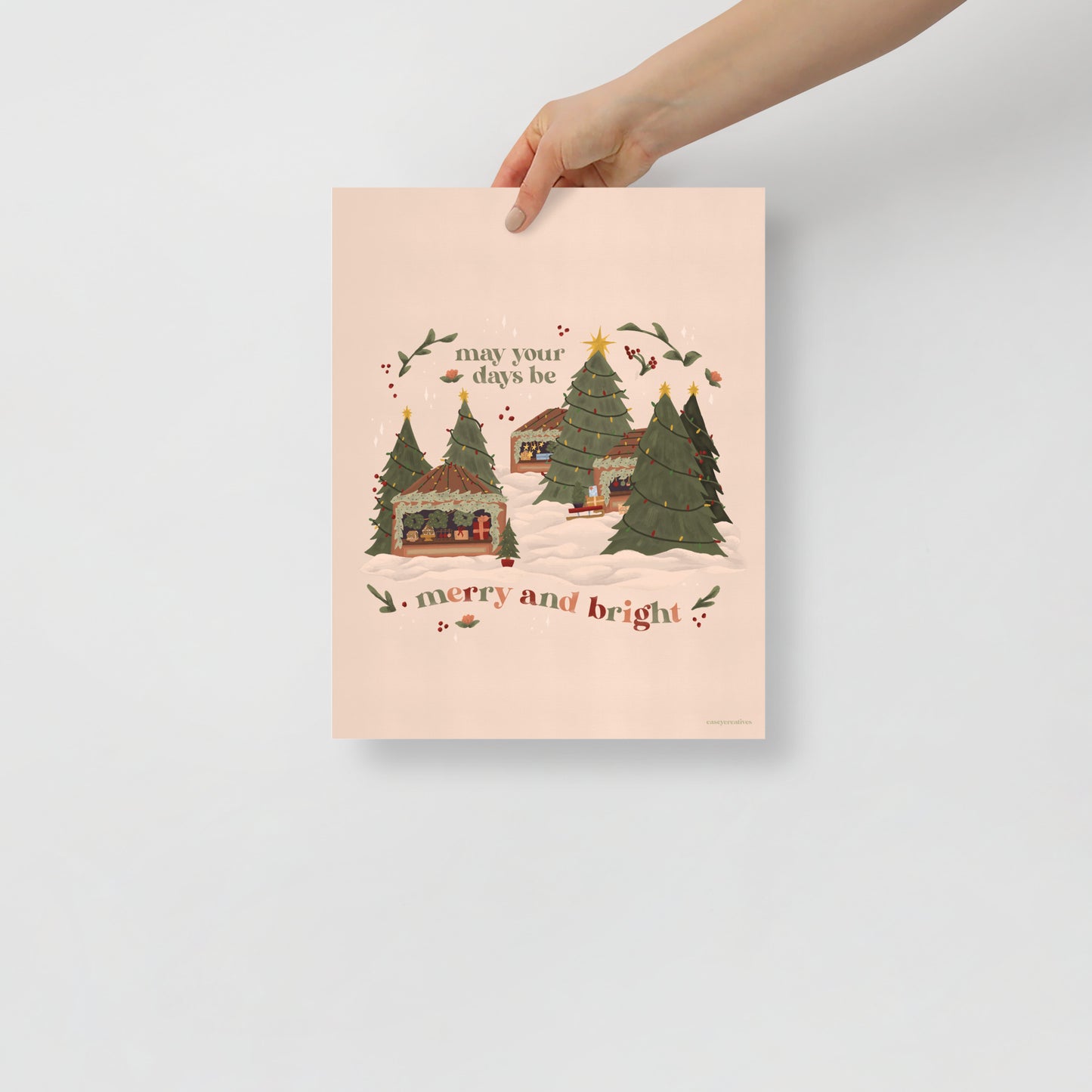 Christmas Poster - Merry and Bright | Holiday Quote Print