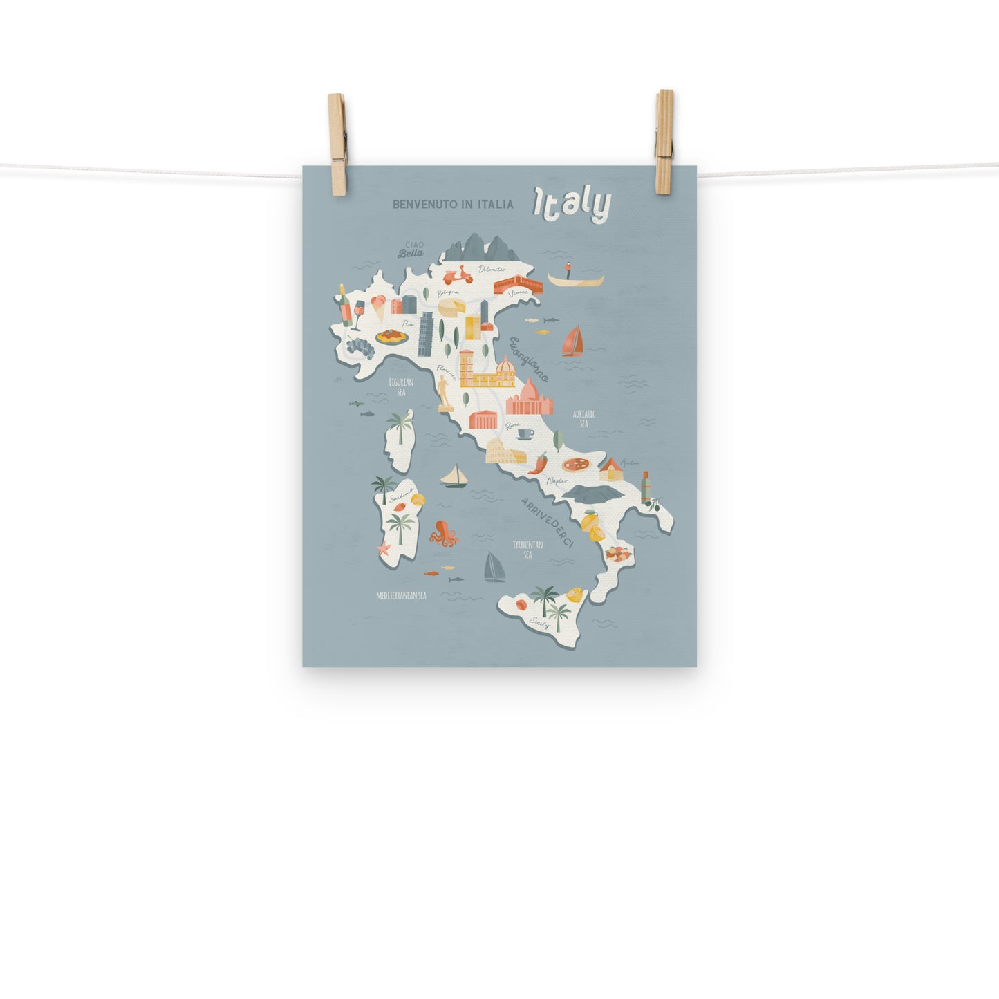 Italy Map Art Print / European Print / Italy Travel Poster Design / European Art / Map Wall Art Print / Gift for Travelers / Wall Decor