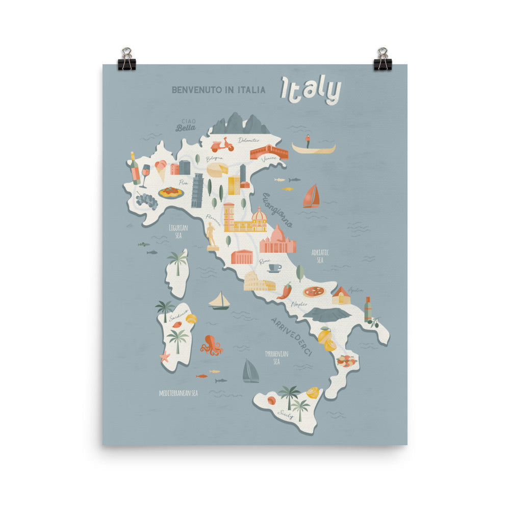 Italy Map Art Print / European Print / Italy Travel Poster Design / European Art / Map Wall Art Print / Gift for Travelers / Wall Decor