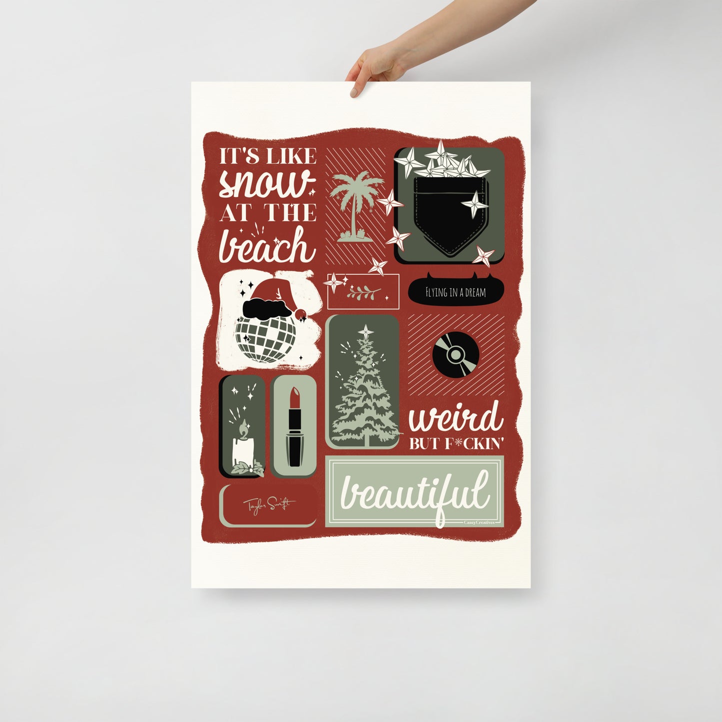 Illustrated Song Lyric Christmas Poster | Snow On the Beach Print