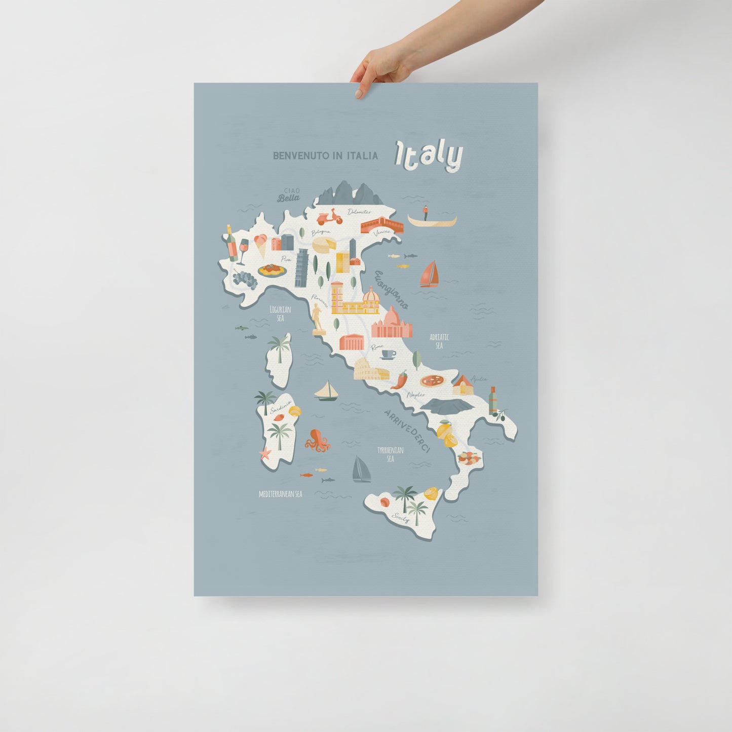 Italy Map Art Print / European Print / Italy Travel Poster Design / European Art / Map Wall Art Print / Gift for Travelers / Wall Decor