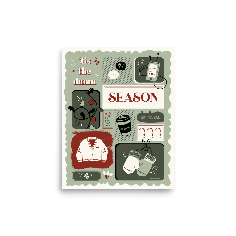 Illustrated Song Lyric Christmas Poster | Tis the Damn Season Print