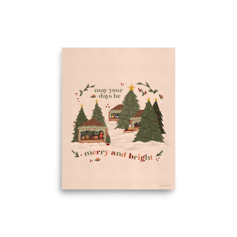 Christmas Poster - Merry and Bright | Holiday Quote Print