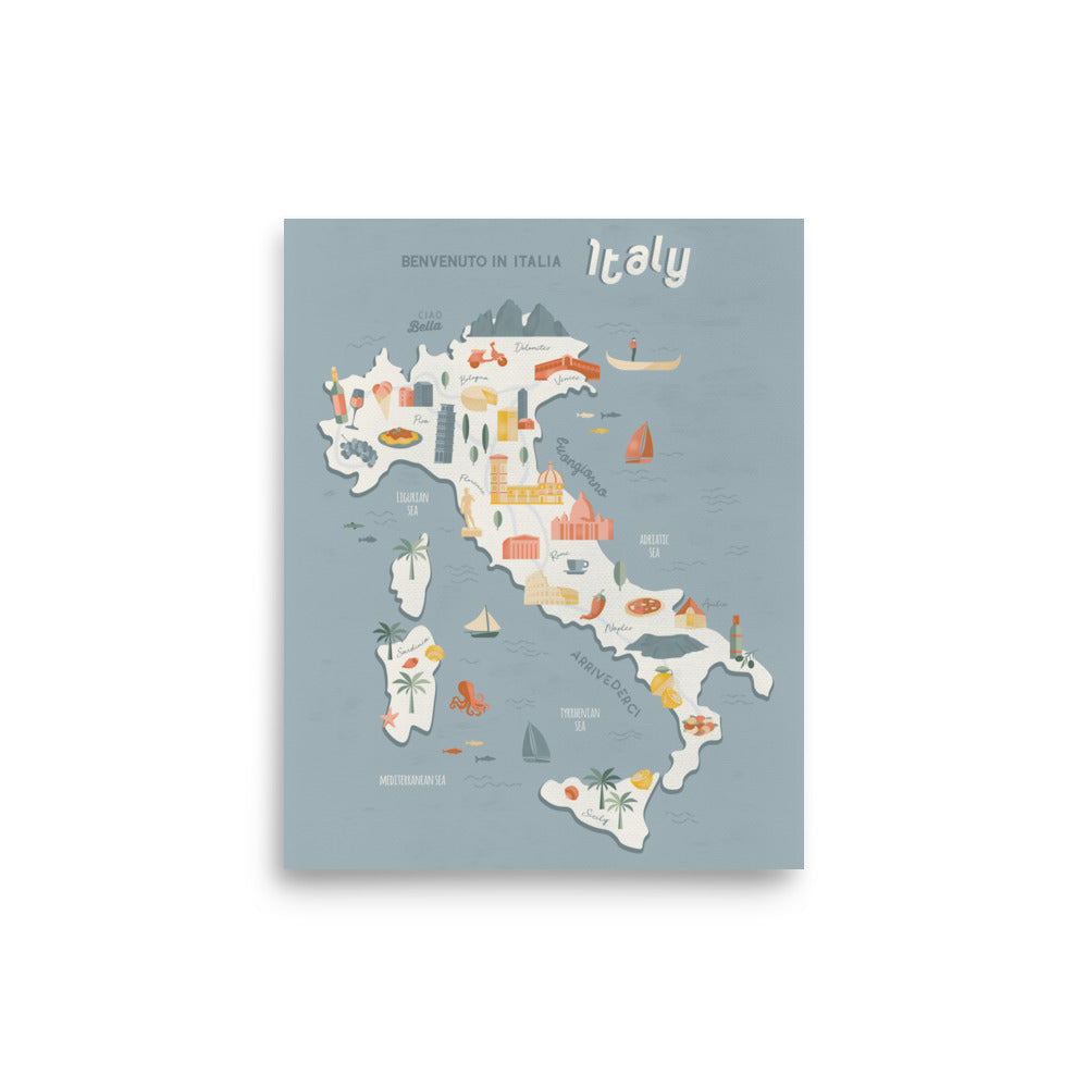 Italy Map Art Print / European Print / Italy Travel Poster Design / European Art / Map Wall Art Print / Gift for Travelers / Wall Decor