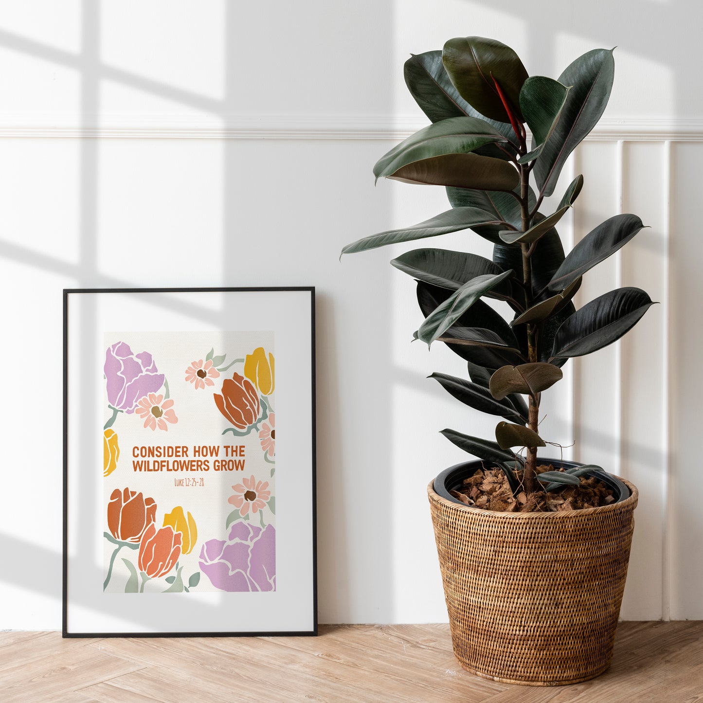 Spring Wildflower Art Print | Luke 12:25-28 Bible Verse Poster