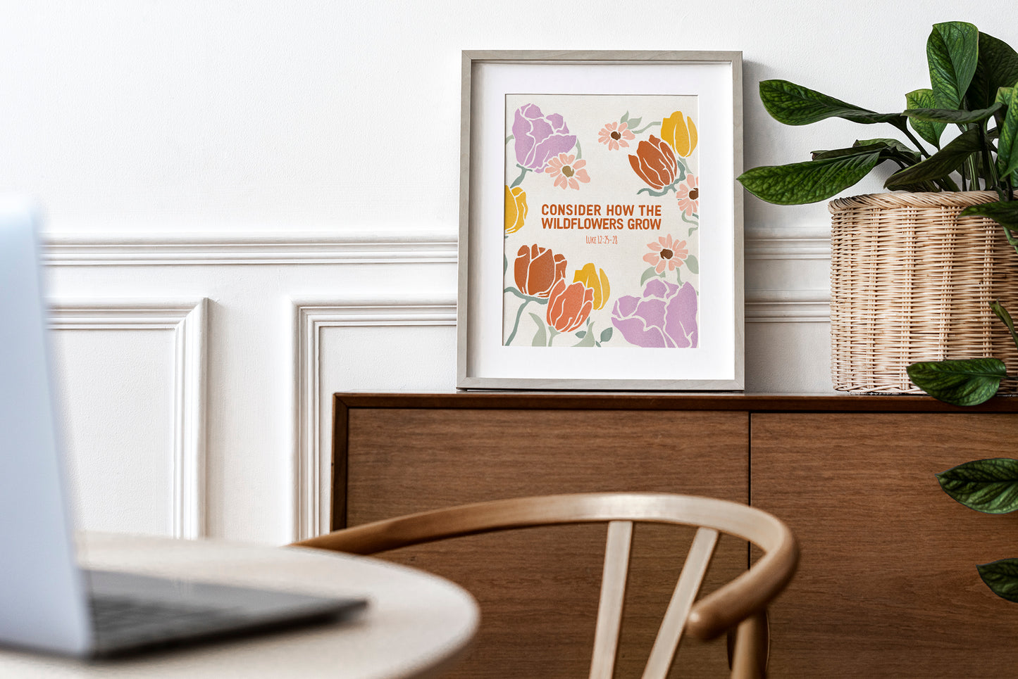 Spring Wildflower Art Print | Luke 12:25-28 Bible Verse Poster