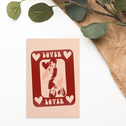 Valentines Postcard | Lover Retro Postcard | Queen of Hearts Design